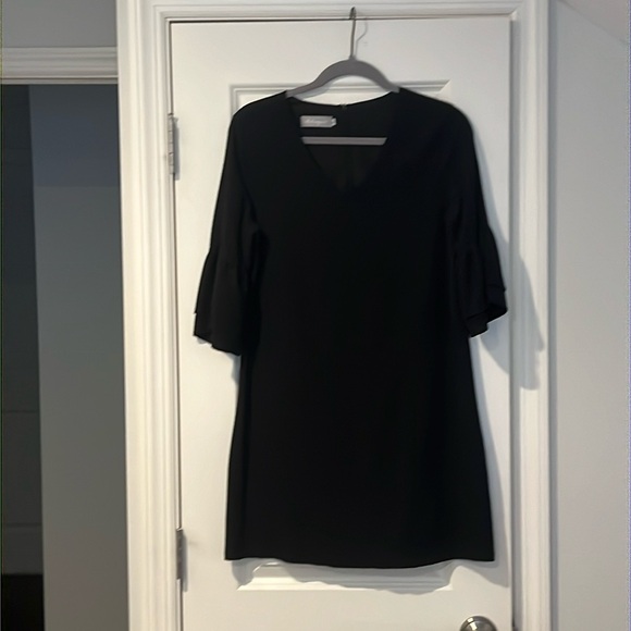 Black a-line dress with trumpet sleeves and back zip closure (size S) - Picture 1 of 4